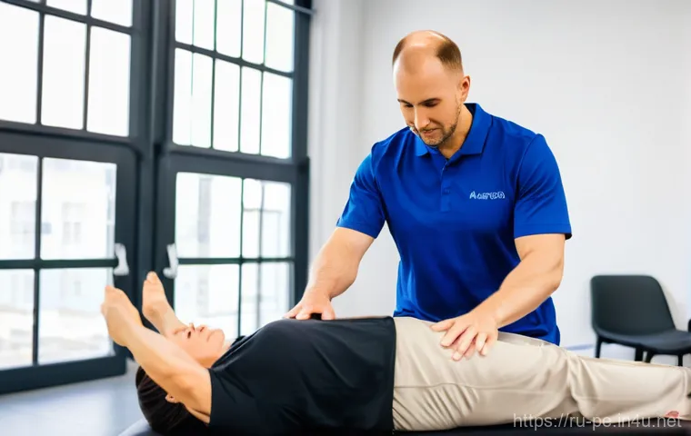 운동처방사 자격증 취득 요령 - **Image Prompt: Dedicated Rehabilitation Session**
    "A male physical rehabilitation specialist, a...
